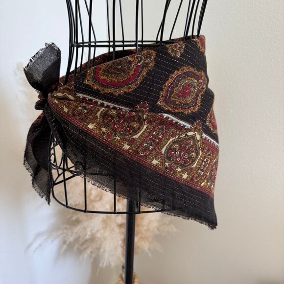 Vintage Glentex Dark Brown Paisley Floral Lightweight Boho Square Scarf - Picture 2 of 9